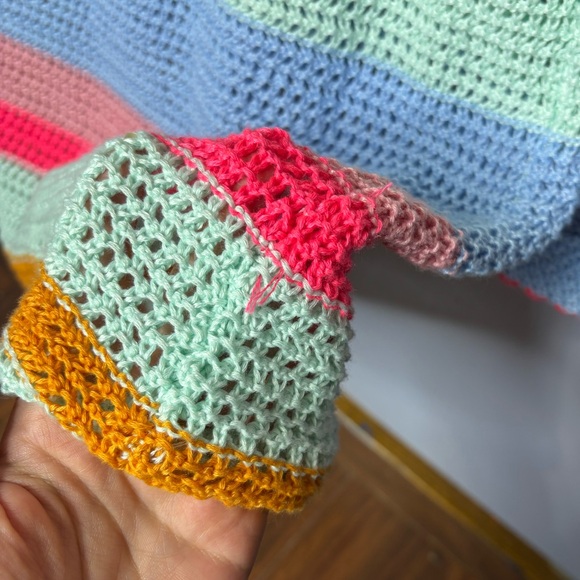 Crochet Style Bell Sleeve Colorblock Cover Up Dress - Picture 6 of 6